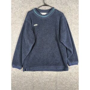 Columbia‎ Fleece Pullover Mens Medium Blue Green Trim Crew Neck Long Sleeve